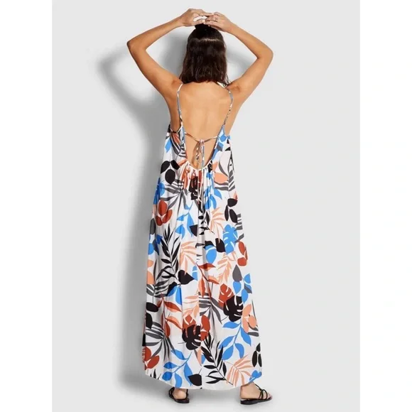 SEAFOLLY "In The Jungle" Multicoloured Floral Print Maxi Slip Dress Size XL 14 - Picture 2 of 12